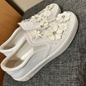 Dior White Floral Slip On Sneakers